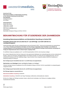 Informationen für Studierende der Zahnmedizin