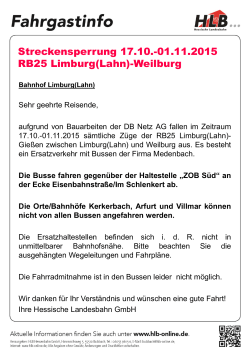 Streckensperrung 17.10.-01.11.2015 RB25 Limburg(Lahn)
