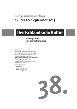 Programmvorschau 14. bis 20. September 2015