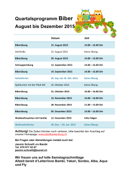 Quartalsprogramm Biber August bis Dezember 2015