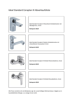 Ideal Standard CeraplanIII Abverkaufsliste