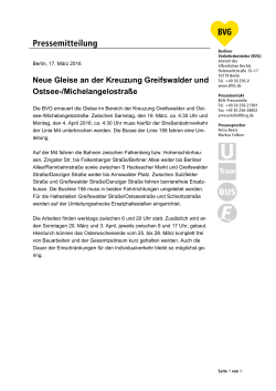 Pressemitteilung: Neue Gleise an der Kreuzung Greifswalder und