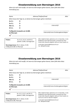 Einzelanmeldung zum Sternsingen 2016 Einzelanmeldung zum