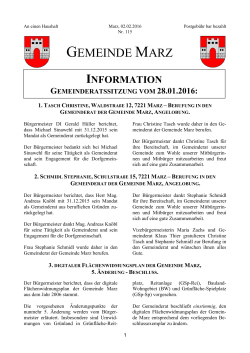 Information Gemeinderatssitzung vom 28.01.2016