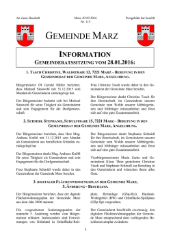 Information Gemeinderatssitzung vom 28.01.2016