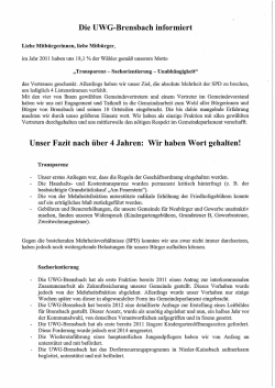 Infobrief der UWG zur Kommunalwahl 2016