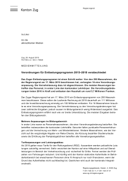 Verordnungen für Entlastungsprogramm 2015–2018 verabschiedet