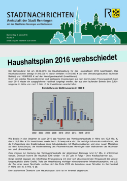 Haushaltsplan 2016 verabschiedet