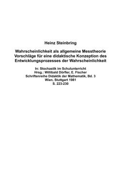Heinz Steinbring Wahrscheinlichkeit als allgemeine Messtheorie