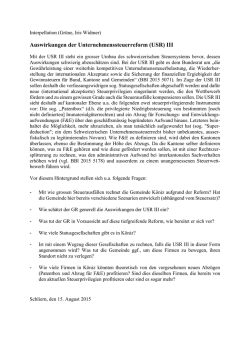Auswirkungen der Unternehmenssteuerreform (USR) III