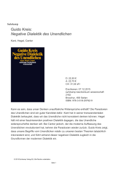 Guido Kreis: Negative Dialektik des Unendlichen