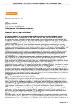 Hans-Werner Sinn über die Eurozone `Niemand wird Deutschland