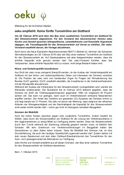 oeku empfiehlt: Keine fünfte Tunnelröhre am Gotthard