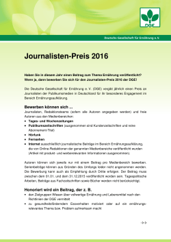 Journalisten-Preis 2016 - Deutsche Gesellschaft für Ernährung