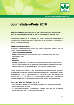 Journalisten-Preis 2016 - Deutsche Gesellschaft f&uuml;r Ern&auml;hrung