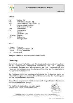 Dunkles Schokoladenfondue (Rezept) Zutaten: 2 dl Sahne (7) 200 g