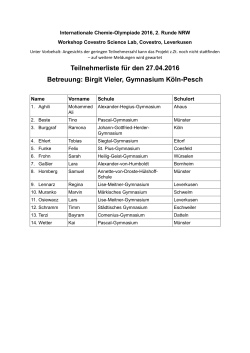 Teilnehmerliste für den 27.04.2016 Betreuung: Birgit Vieler