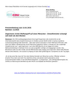 Pressemitteilung der CDU-Landtagsfraktion vom 13.01.2016