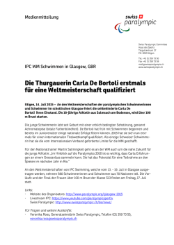 Die Thurgauerin Carla De Bortoli erstmals f&uuml;r