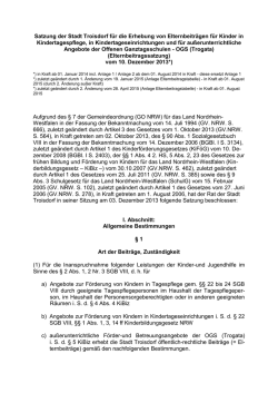 Satzung der Stadt Troisdorf f&uuml;r die Erhebung von Elternbeitr&auml;gen f&uuml;r