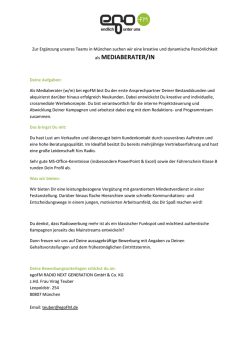 egoFM sucht Mediaberater/In (17.03.2016)