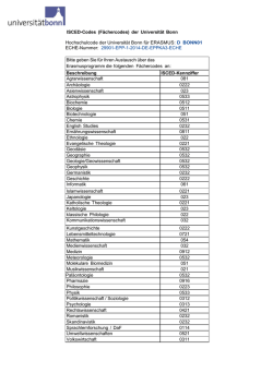 ISCED-Codes (F&auml;chercodes) der Universit&auml;t Bonn Hochschulcode