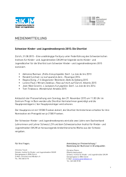 und Jugendmedienpreis 2015 - SIKJM Schweizerisches Institut für