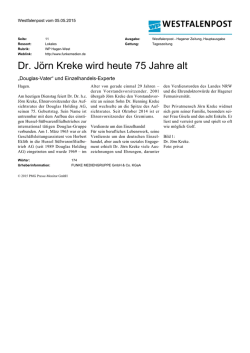 Dr. J&ouml;rn Kreke wird heute 75 Jahre alt