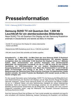 Samsung SUHD TV mit Quantum Dot: 1.000 Nit Leuchtkraft für ein