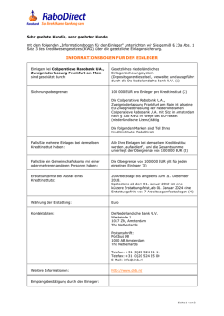 Information f&uuml;r den Einleger
