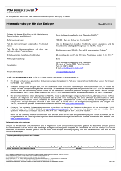 Informationsbogen f&uuml;r den Einleger