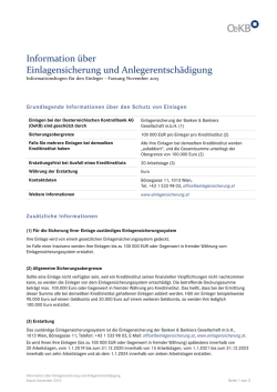 Information &uuml;ber Einlagensicherung und