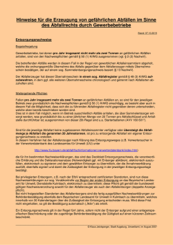 Hinweise f&uuml;r die Erzeugung von gef&auml;hrlichen Abf&auml;llen im Sinne des