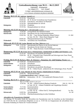 Gottesdienstordnung vom 30.11. &ndash; 06.12.2015