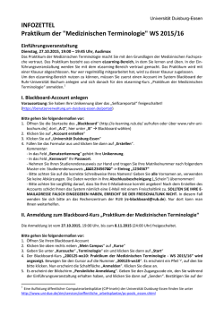 INFOZETTEL Praktikum der "Medizinischen Terminologie" WS 2015
