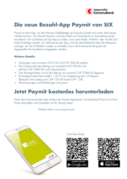 Die neue Bezahl-App Paymit von SIX Jetzt Paymit kostenlos