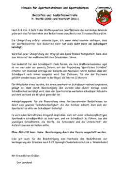 Hinweis f&uuml;r Sportsch&uuml;tzinnen und Sportsch&uuml;tzen Bed&uuml;rfnis und