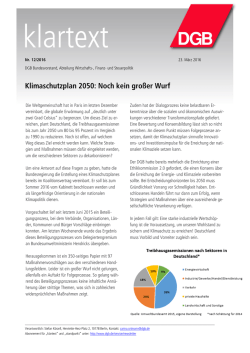 klartext 12/2016 - Klimaschutzplan 2050 Noch kein großer Wurf