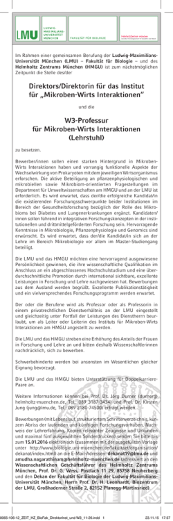 Direktors/Direktorin f&uuml;r das Institut f&uuml;r &bdquo;Mikroben