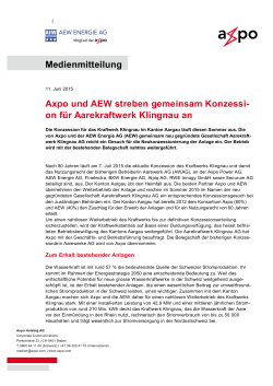 Medienmitteilung Axpo und AEW streben gemeinsam Konzessi