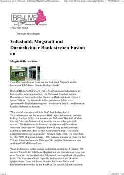 Volksbank Magstadt und Darmsheimer Bank streben Fusion an