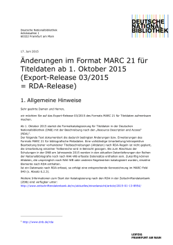 Änderungen im Format MARC 21 für Titeldaten ab 1. Oktober 2015