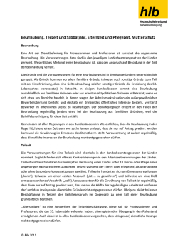 hlb-Infoblatt Beurlaubung, Teilzeit, Elternzeit, Mutterschutz, Sabbatjahr