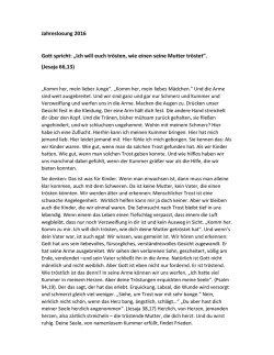 Jahreslosung 2016 Gott spricht: &bdquo;Ich will euch tr&ouml;sten, wie einen