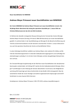 Andreas Meyer Primavesi neuer Geschäftsleiter von MINERGIE