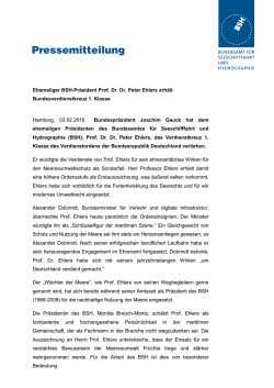 Ehemaliger BSH-Pr&auml;sident Prof. Dr. Dr. Peter Ehlers erh&auml;lt