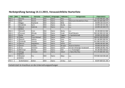 Herbstpr&uuml;fung Samstag 14.11.2015, Voraussichtliche Starterliste