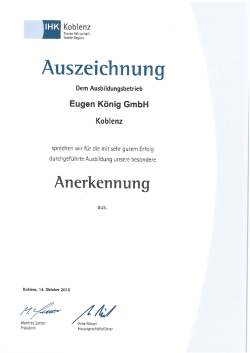 Auszeichnung - Eugen König GmbH