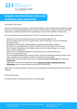 hinweise vor operationen in &ouml;rtlicher bet&auml;ubung (lokalan&auml;sthesie)