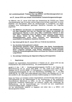 und Benutzungsverbot von Glasbehältnissen